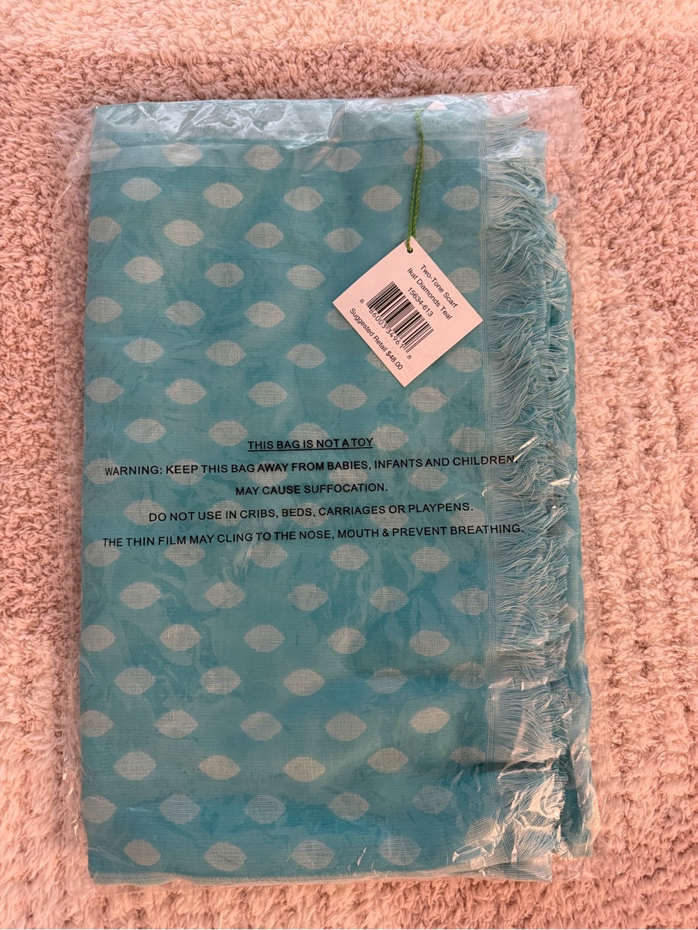 NWT Vera Bradley Two-Tone Scarf Ikat Diamonds Teal Retired Fringe